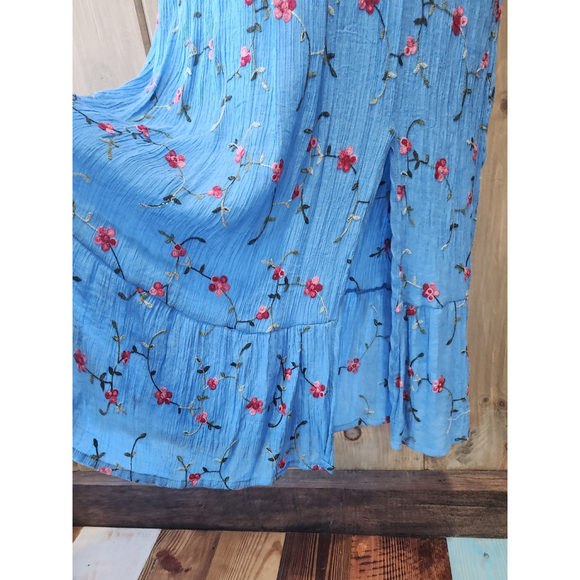 SAPPHIRE BLUE FLORAL BOHEMIAN DRESS, SZ XL, EUC, POLYESTER - Picture 7 of 8